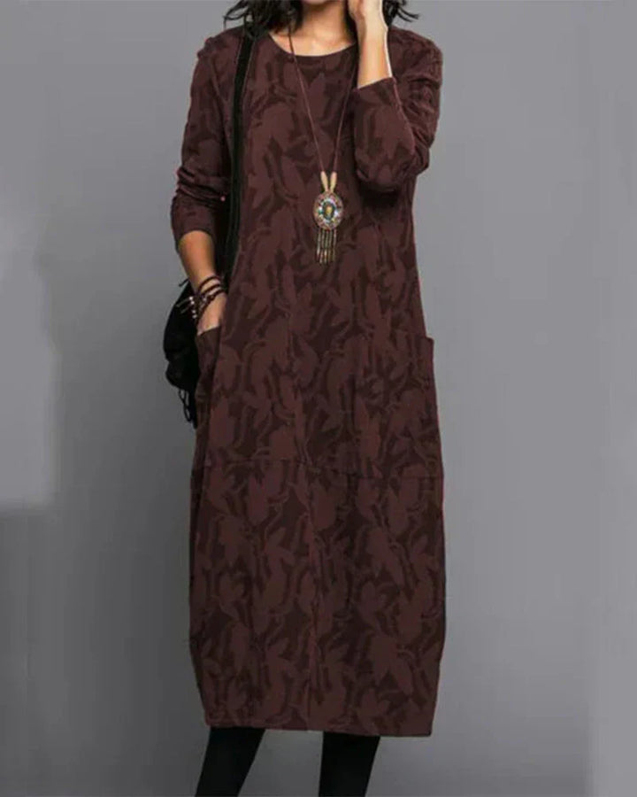 Lara | Damen Winter Maxi Kleid Mit Langarm Und Taschen