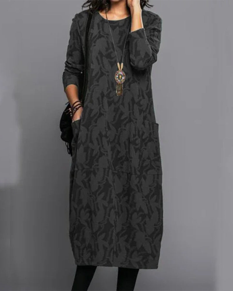Lara | Damen Winter Maxi Kleid Mit Langarm Und Taschen