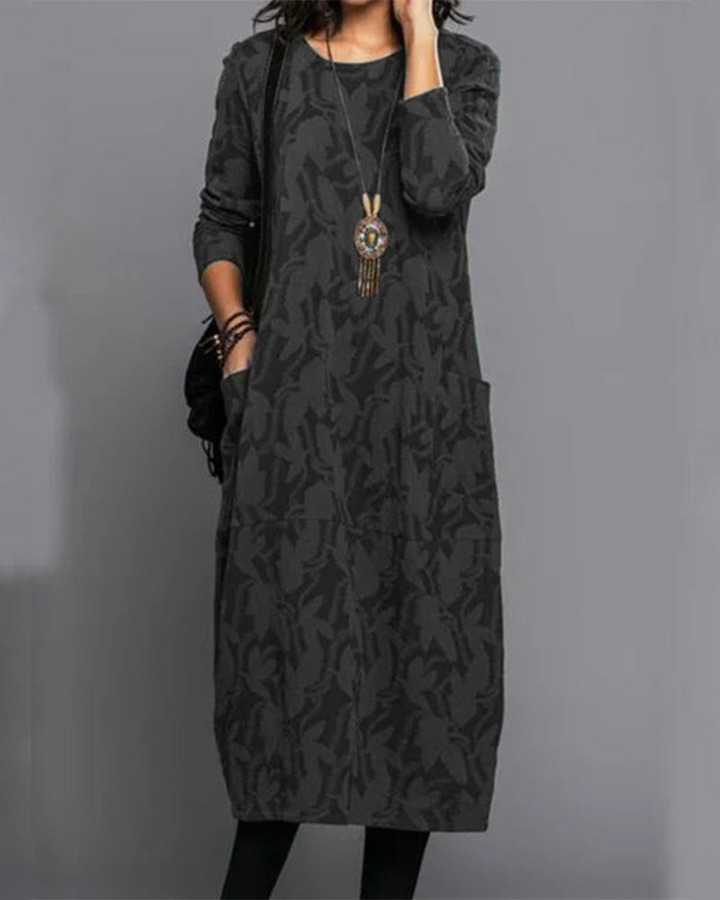 Lara | Damen Winter Maxi Kleid Mit Langarm Und Taschen