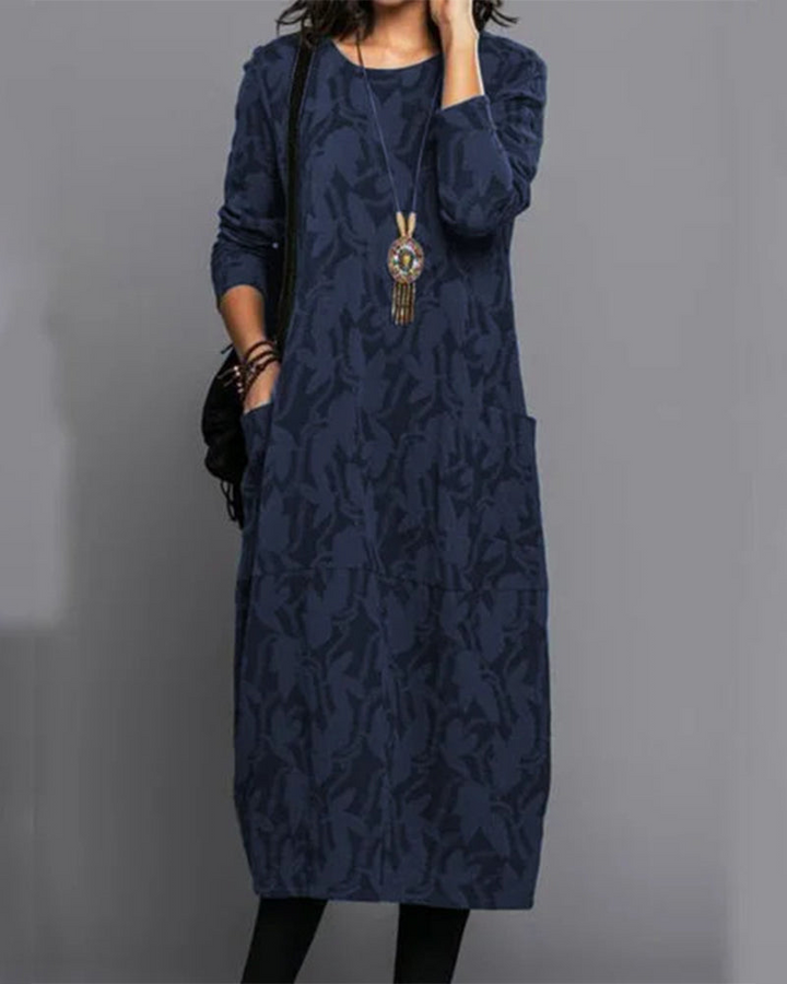Lara | Damen Winter Maxi Kleid Mit Langarm Und Taschen