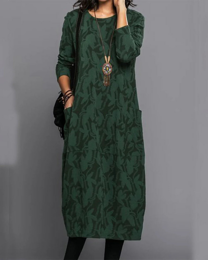 Lara | Damen Winter Maxi Kleid Mit Langarm Und Taschen
