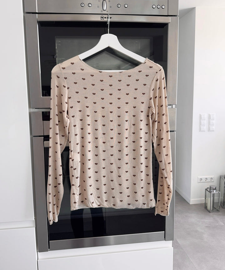 Viskose/Kaschmir Oberteil Orna Herzen Beige