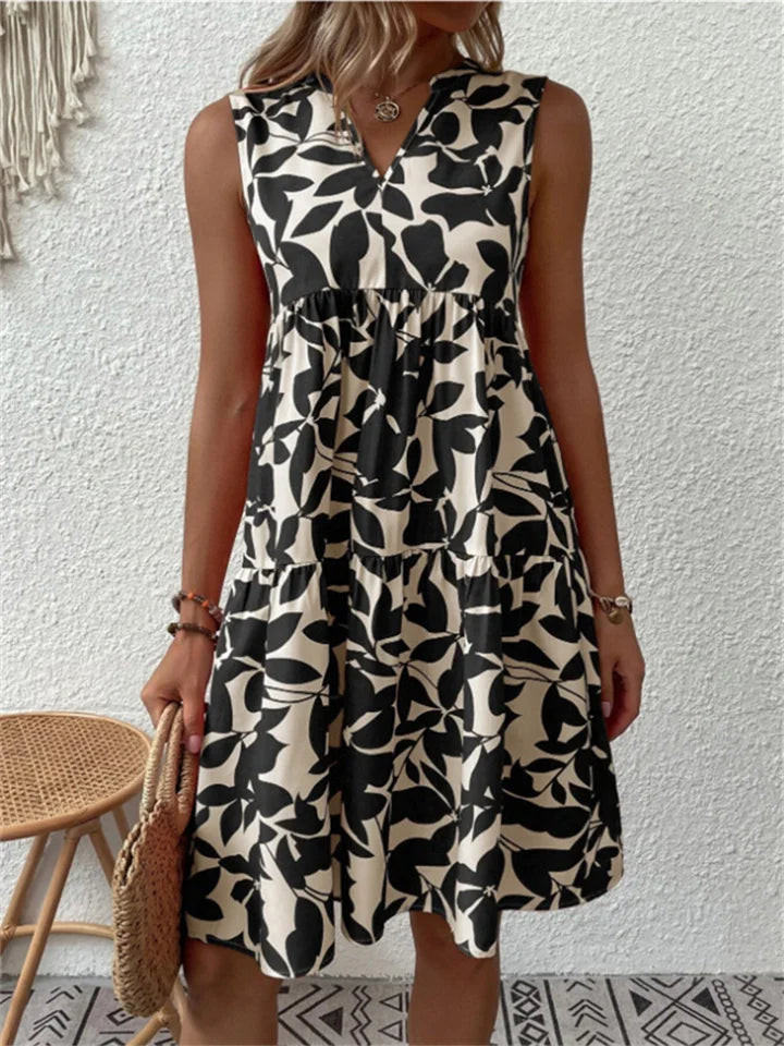 Sommerkleid Damen ärmellos mit Blattmuster