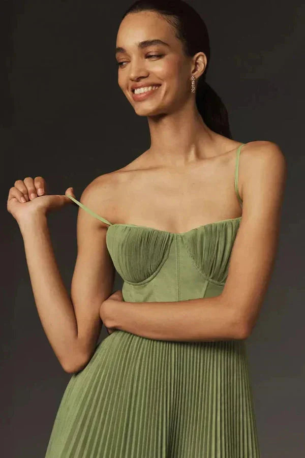 Jana | Damen Falten Träger Maxi Kleid