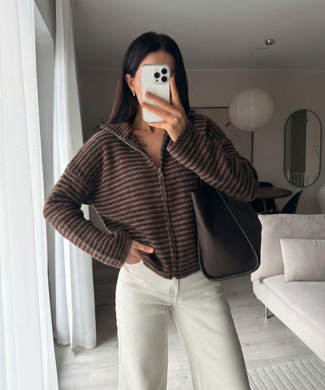 Zip Strickjacke Helena Streifen Braun Ladypolitan ♡
