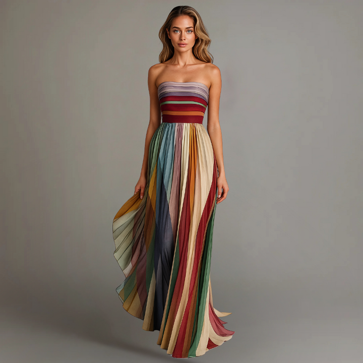 Strapless-Maxi-Partykleid für Damen mit Faltenrock