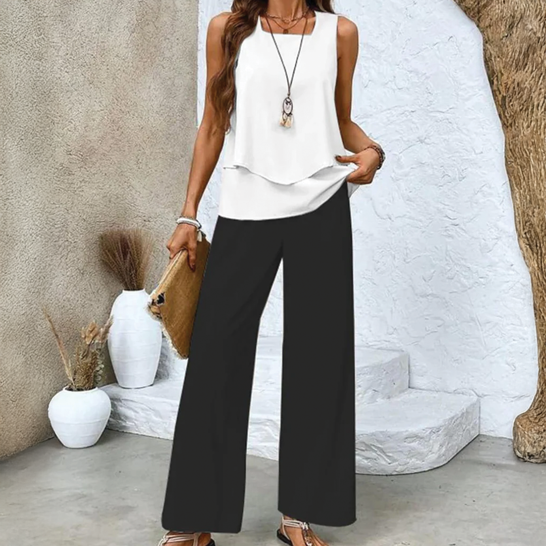Zweiteiliges Sommer-Set für Damen | Hose mit weitem Bein