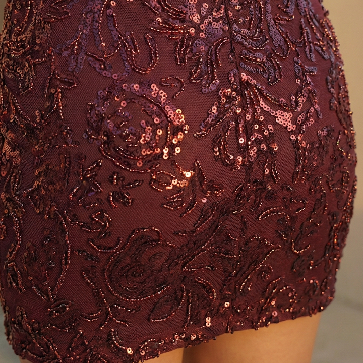 Charlotte – Sequin Burgundy Mini Dress Strappy Party - Image 9