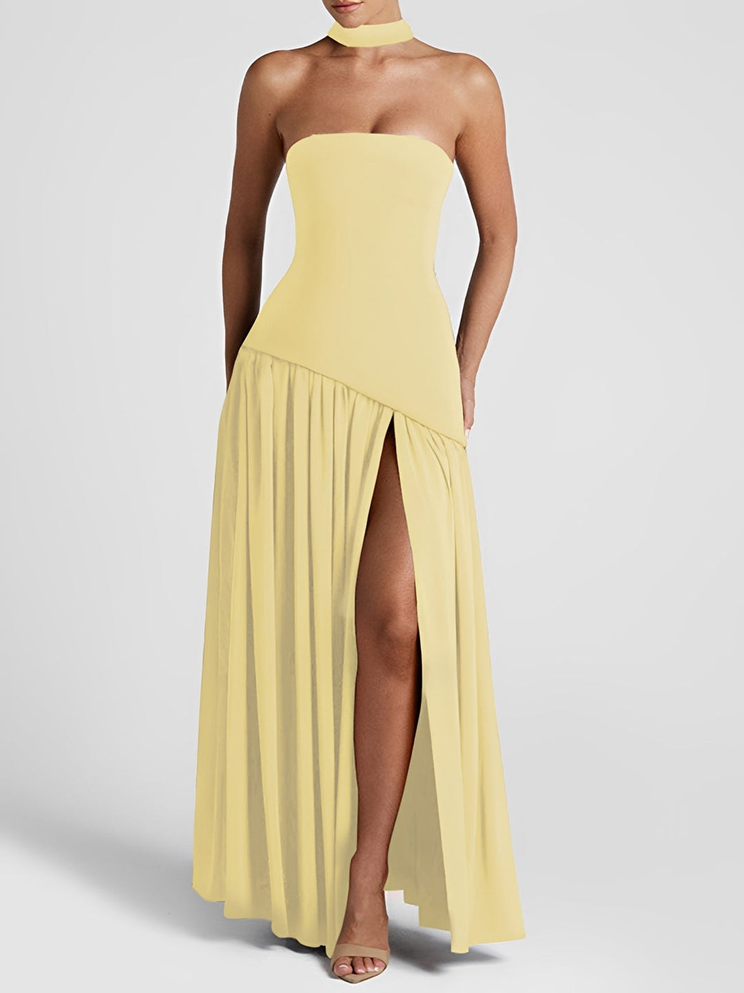 Georgia - Elegantes trägerloses Kleid mit hohem Schlitz für Damen