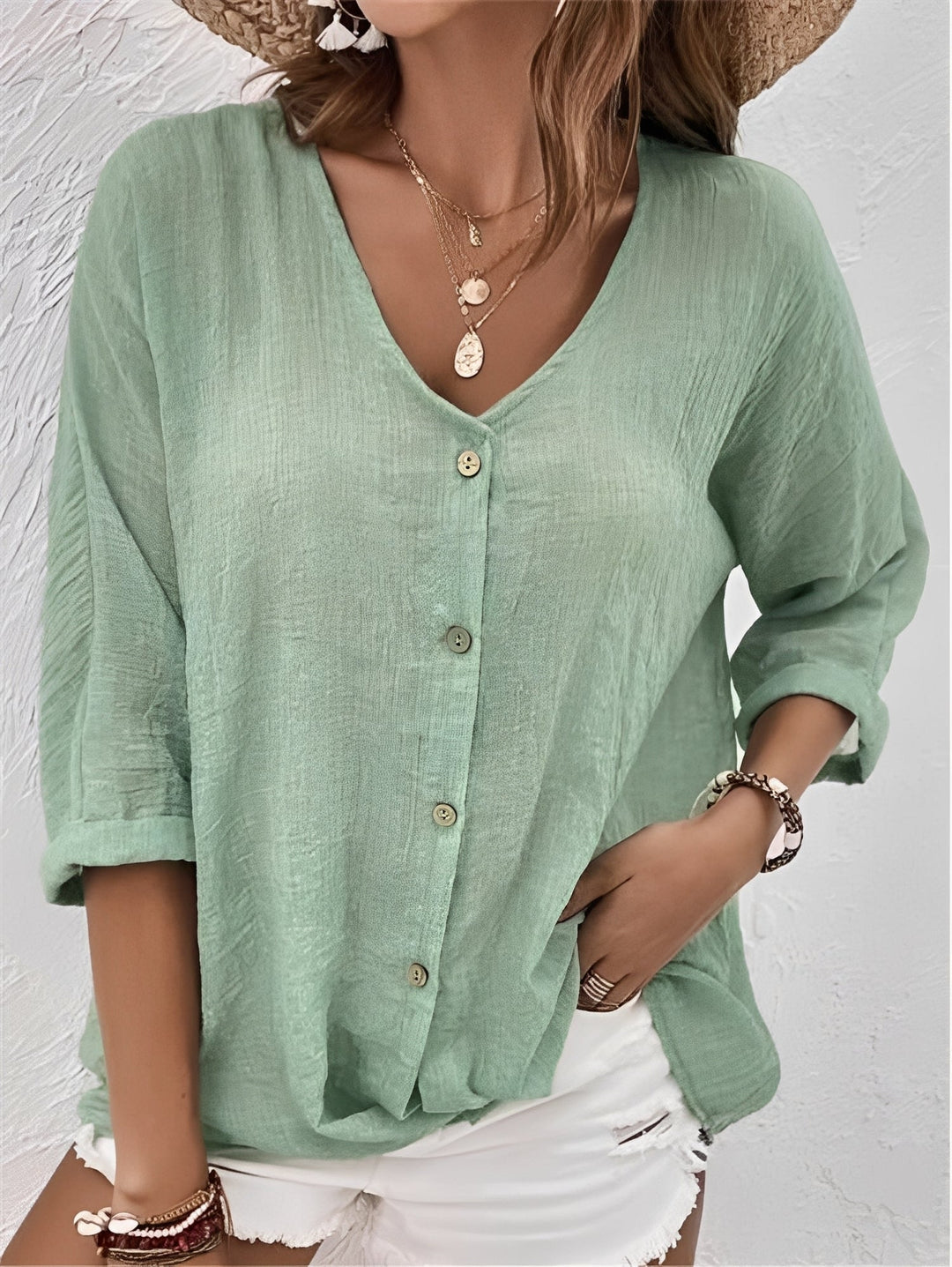 Belle - Bequemes Shirt mit V-Ausschnitt für Damen