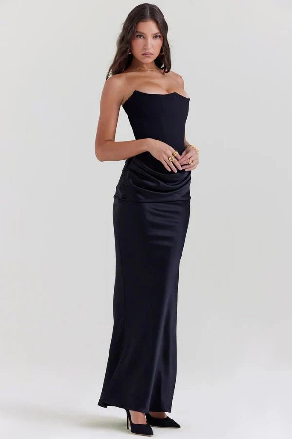 Trägerloses Satin-Maxikleid im Korsettstil für Damen