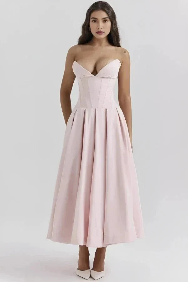 Trägerloses Korsett-Midi-Kleid für Damen