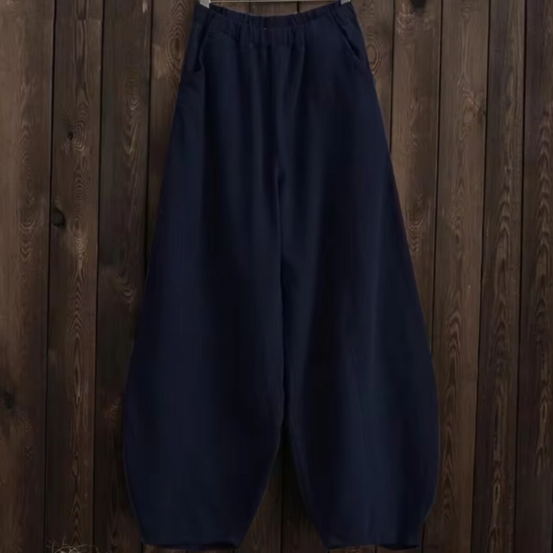 Hoch taillierte Damenhose aus Leinen und Baumwolle