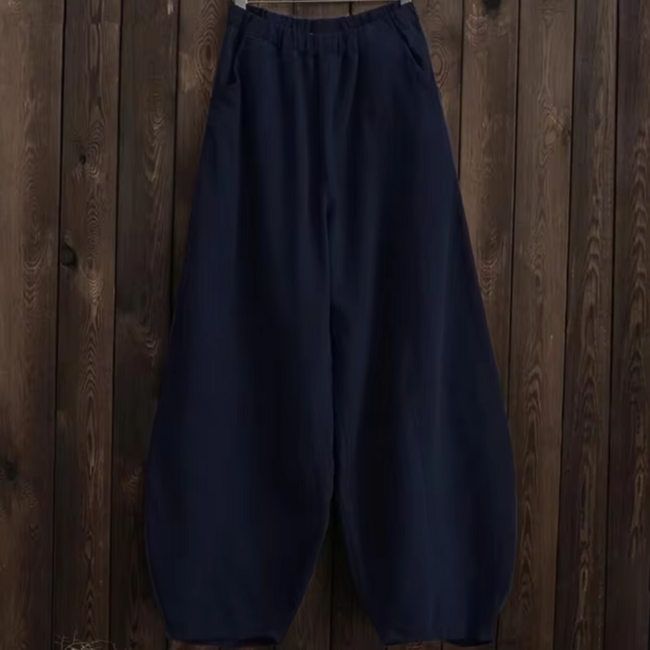 Hoch taillierte Damenhose aus Leinen und Baumwolle
