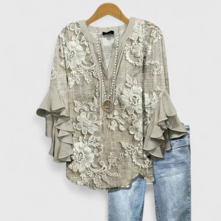 Viviane | Damen Blumen Rüschenärmel Casual Top
