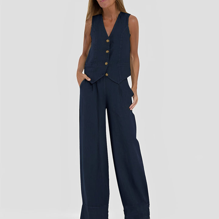 Joan - Bequemes ärmelloses Damen-Set mit weitem Bein