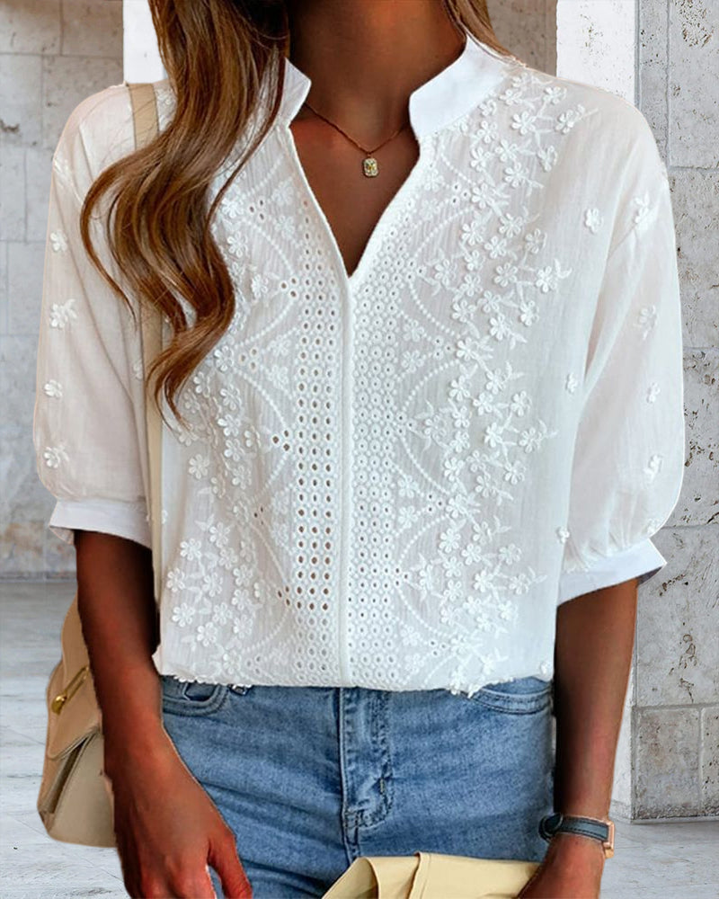 Lauren | Damen Sommer Bluse Mit V Ausschnitt Und Puffärmeln