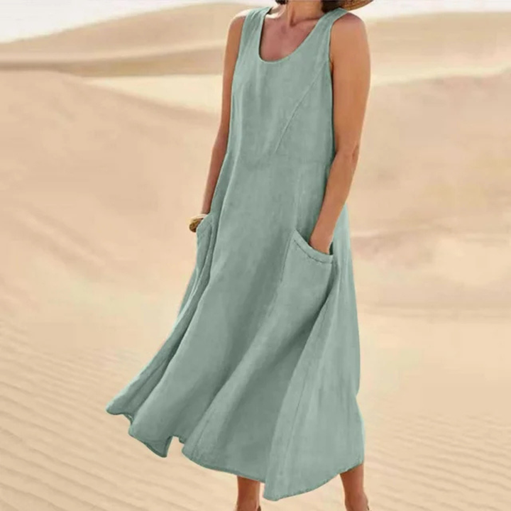 Leinenkleid für Damen, Sommer, lockere Passform