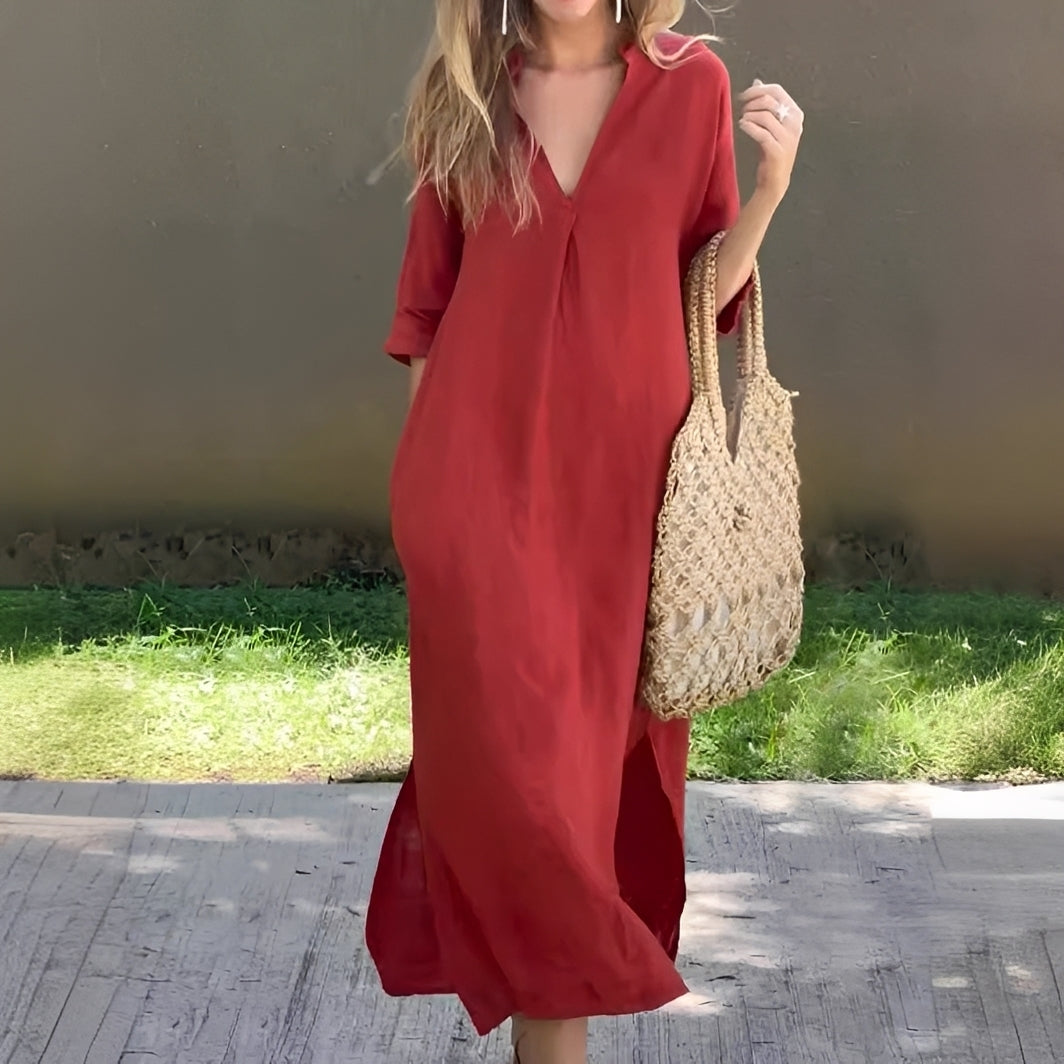 Lucie - Bequemes, locker geschnittenes Damenkleid mit V-Ausschnitt