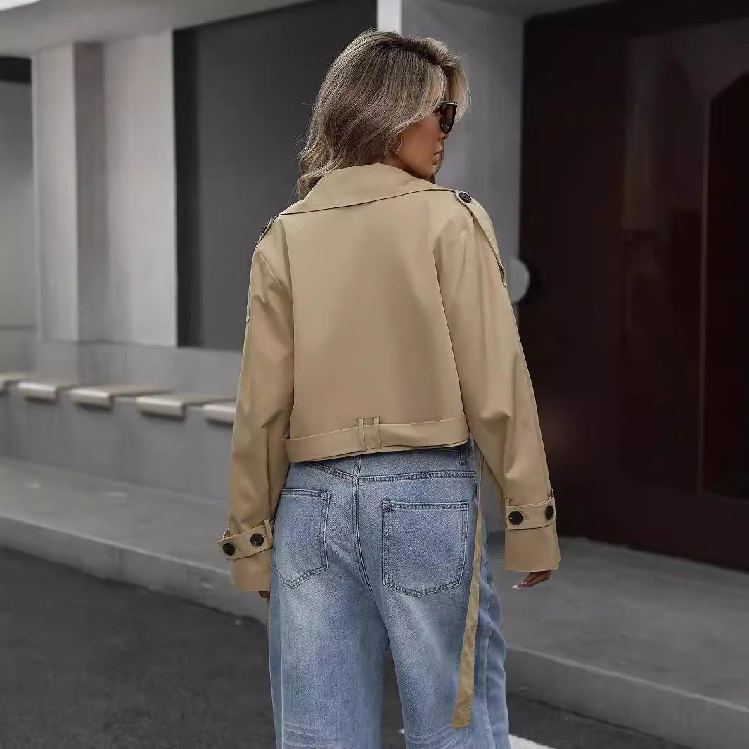 Karin | Damen Kurzer zweireihiger Trenchcoat