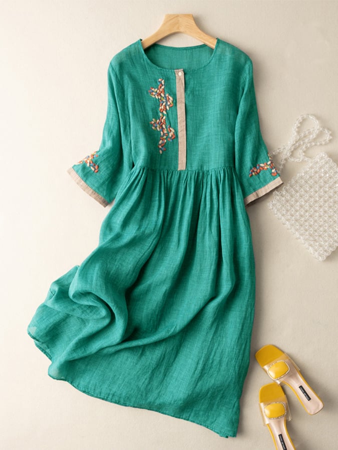 Victoria | Damen Besticktes Ethno Midi Kleid