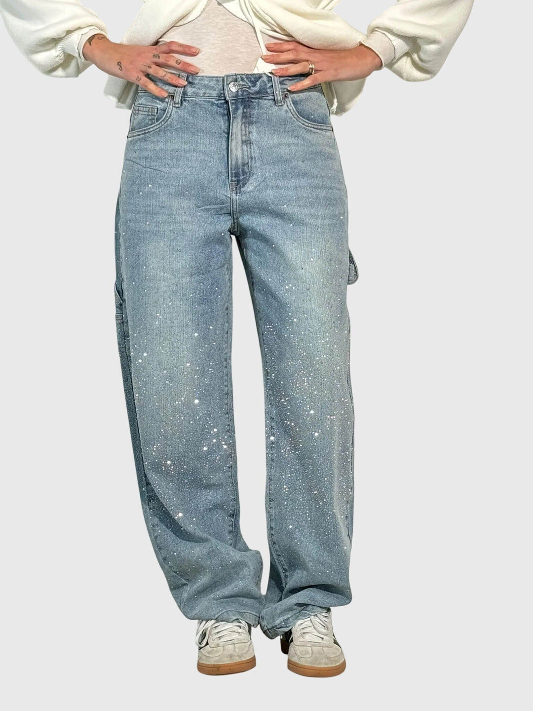 Greta | Damen Glänzende Diamant Denim Hose