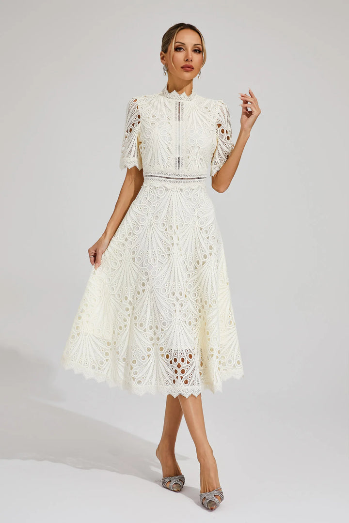 Jasmin | Damen Schickes Spitzen Midi Kleid