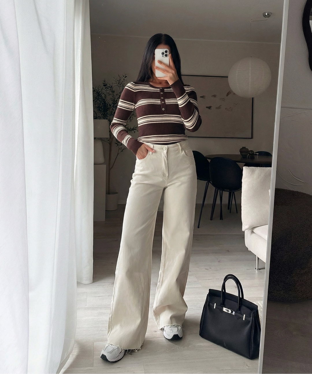 Extra Long Stretch Mid Waist Wide Leg Jeans Zerra Beige Ladypolitan ♡