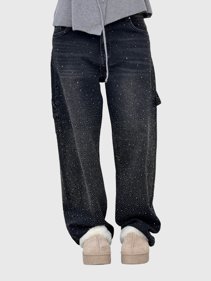 Greta | Damen Glänzende Diamant Denim Hose