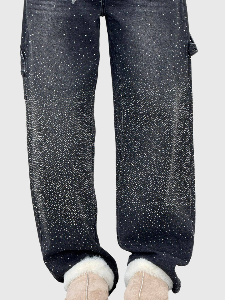 Greta | Damen Glänzende Diamant Denim Hose