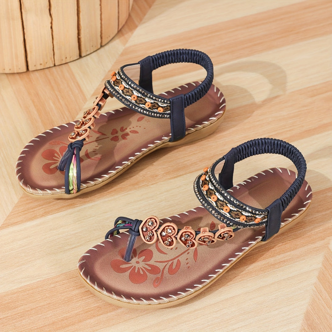 Helga | Damen Sommer Blumen Riemen Flache Freizeitschuhe