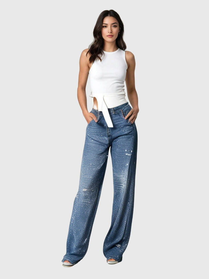 Greta | Damen Glänzende Diamant Denim Hose