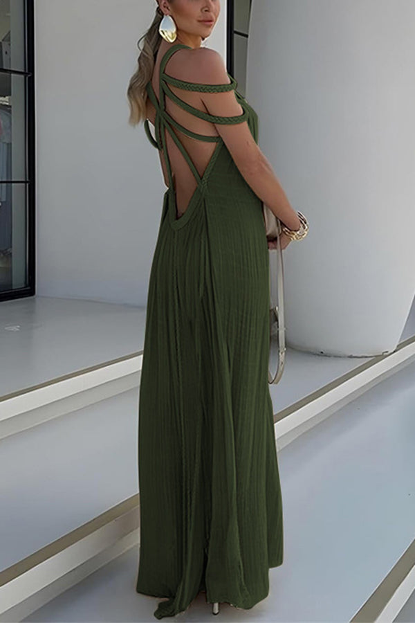 Andrea – Women Linen Blend Draped Braids Maxi Dress - Image 15