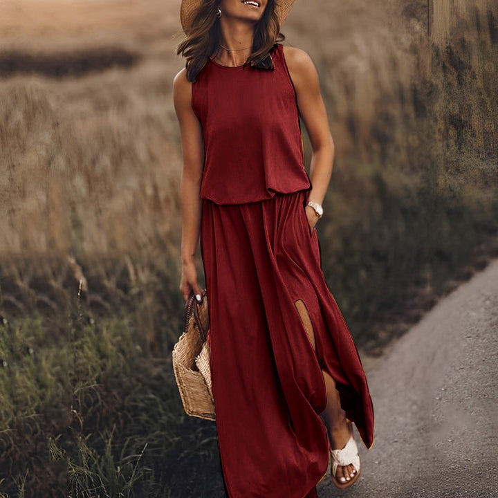 Maxikleid Damen ärmellos mit Seitenschlitz