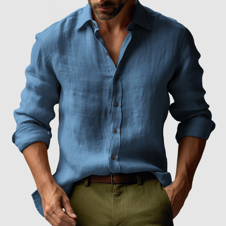 Dennis – Vintage Long Sleeve Linen Shirt for Men - Image 3