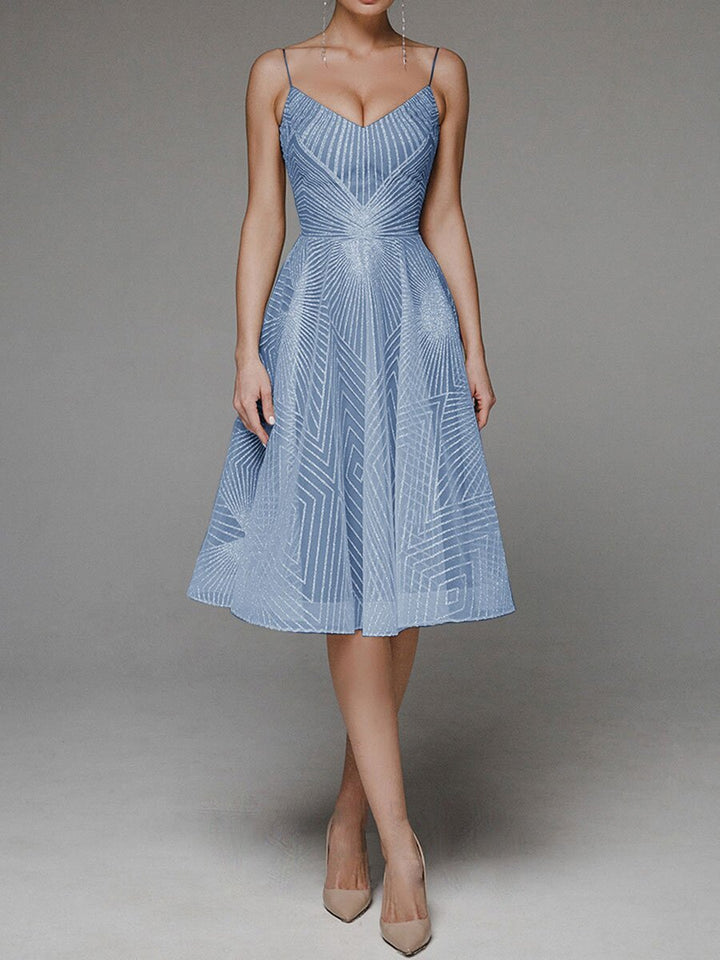 Elegantes A-Linien-Kleid Damen Midi Spaghettiträger