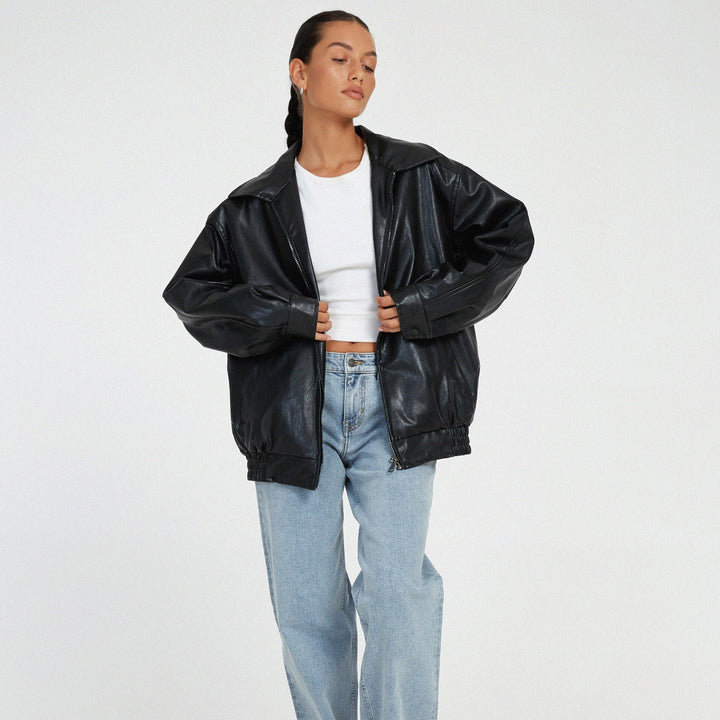 Oversize-Bomberjacke aus Leder für Damen