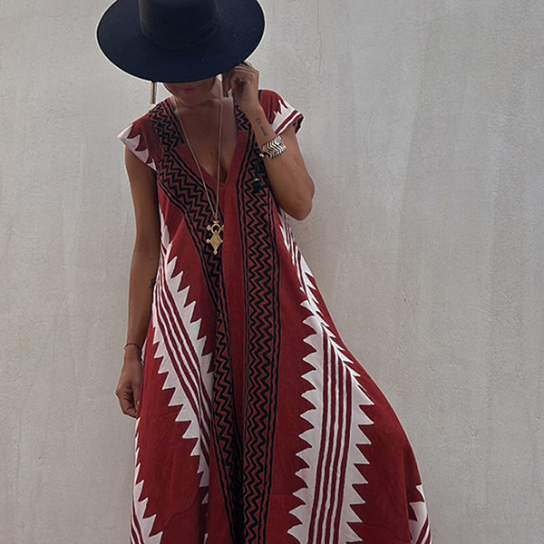 Damen-Maxikleid in A-Linie mit Ethno-Print