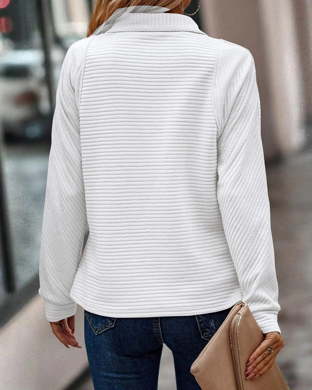 Pullover Mit Halbzip | Gerippter Langarmstil