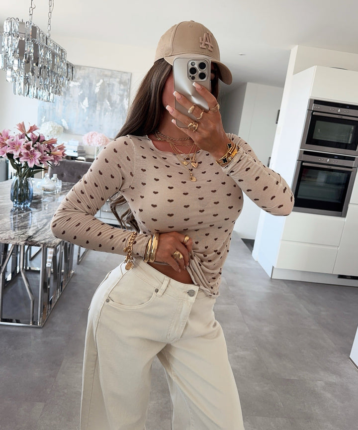 Viskose/Kaschmir Oberteil Orna Herzen Beige
