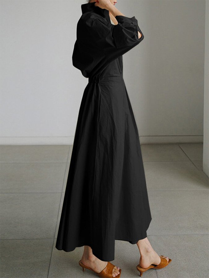 Stilvolles Damen Maxikleid langarm mit Hemdkragen