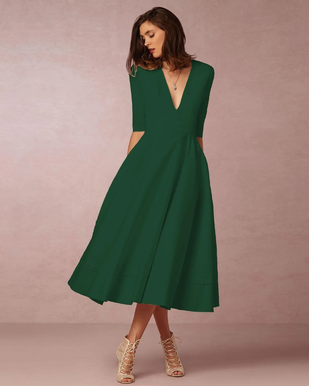 Damen Abend V-Ausschnitt Maxi Kleid