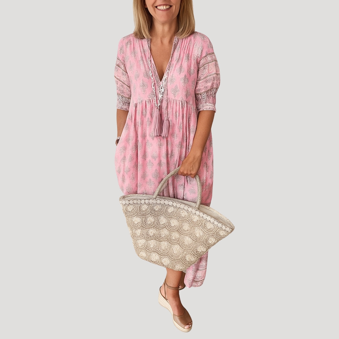 Boho-Midi-Kleid für Damen mit Taschen