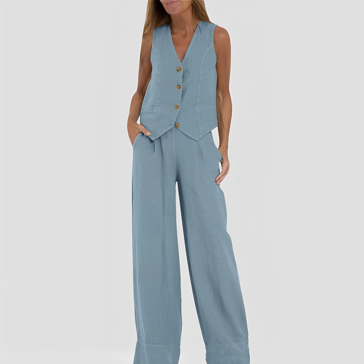 Joan - Bequemes ärmelloses Damen-Set mit weitem Bein