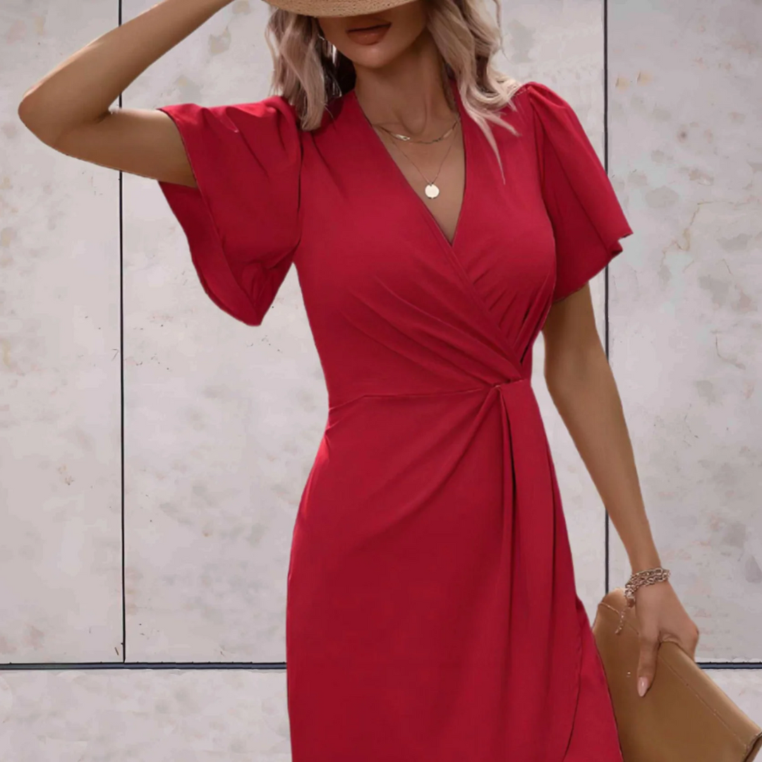Wickelkleid Damen Midi V-Ausschnitt