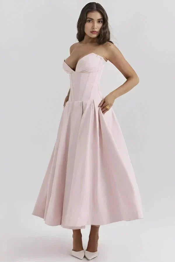 Trägerloses Korsett-Midi-Kleid für Damen