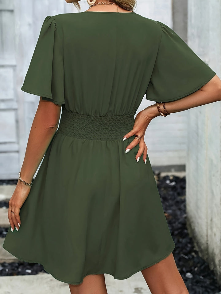 Minikleid Damen V-Ausschnitt Flatterärmel