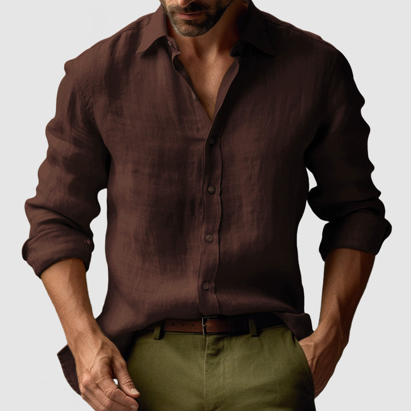 Dennis – Vintage Long Sleeve Linen Shirt for Men - Image 9