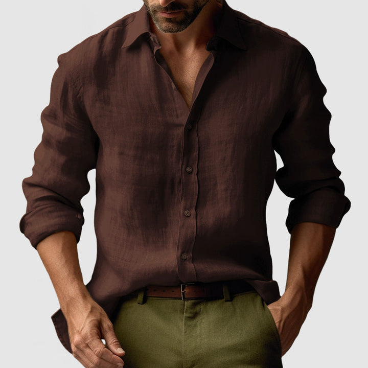 Dennis – Vintage Long Sleeve Linen Shirt for Men - Image 9