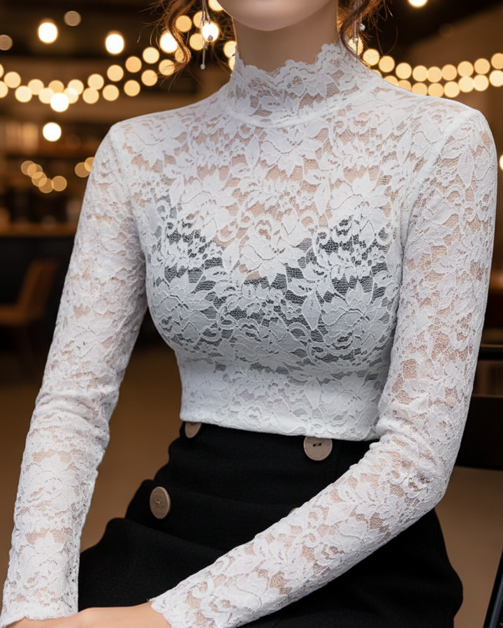 Julia | Damen Frühlings-Spitzenbluse mit Stehkragen